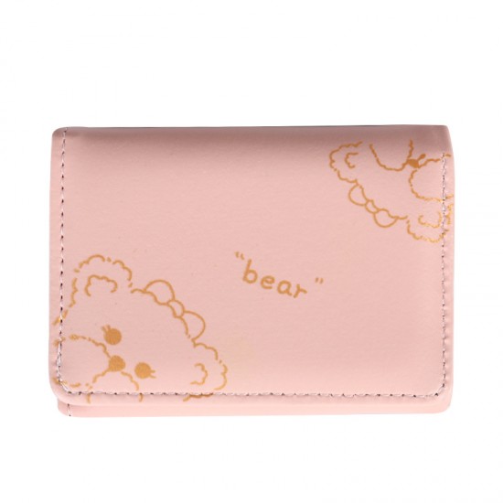 2024 new short folding wallet for women, compact, Korean-style, cute student cartoon bear, thin storage.