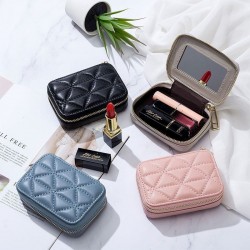 Soft leather in Fashionable earphone bag with diamond pattern, simple and portable lipstick bag, mini cosmetic bag, lipstick and coin purse