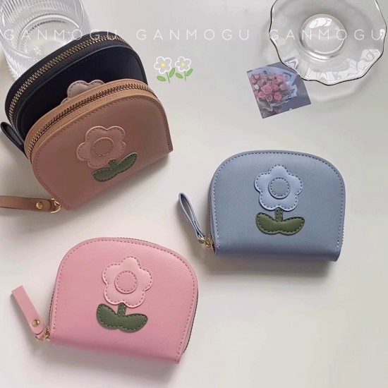 Japanese-style cartoon flower accordion card holder for women, cute, small, portable, hand-held coin purse with multiple card slots