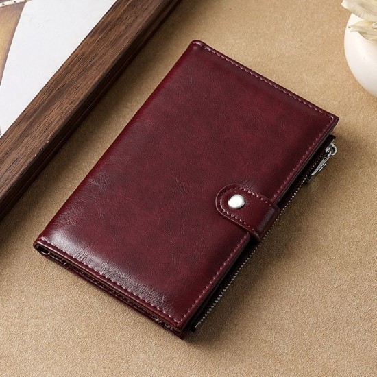 Cross-border sourced waxed leather passport holder, high-end business ID holder, ticket and passport holder, multi-function zipper wallet.
