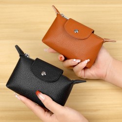 New leather coin purse for women, stylish snap-button zipper key bag Creative retro compact portable coin purse