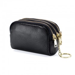 New small wallet with a stylish three-layer zipper Women's coin purse, new leather compact coin and key purse