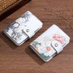 Oil painting-style cartoon card holder for women, ultra-thin, multi-card slots, large capacity, anti-demagnetization card holder, business card holder, and coin purse