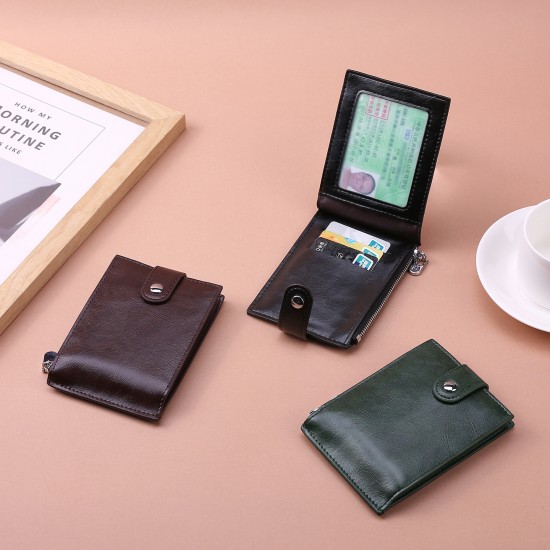 Cross-border Genuine Soft Leather Wallet, Crazy Horse Vintage US Dollar Wallet, Horizontal Button Coin Purse, First-Grain Soft Leather Card Holder