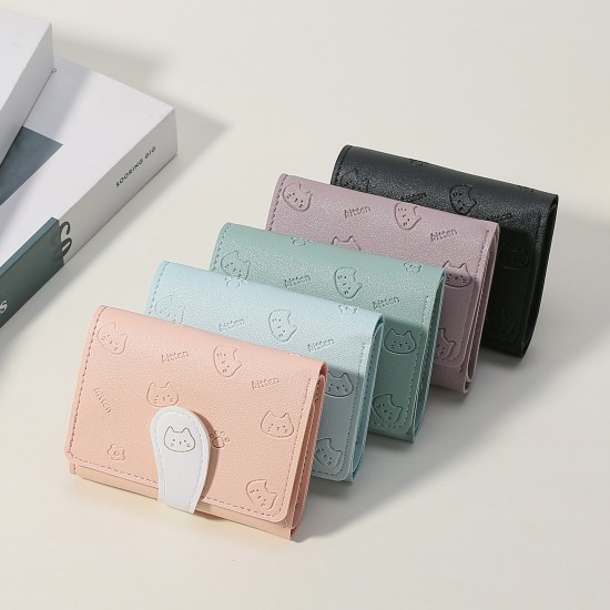 Cute cartoon cat short tri-fold wallet for women, new style, fresh, multiple card slots, niche student coin purse Bags and Card Holders