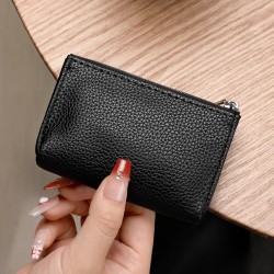 Women's lychee-patterned coin purse, a new lightweight zippered coin purse, a solid color PU soft leather card holder, and a key holder