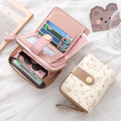 Simple, cute Japanese-style kitten-style women's buckle coin holder handbag, multi-functional short wallet.