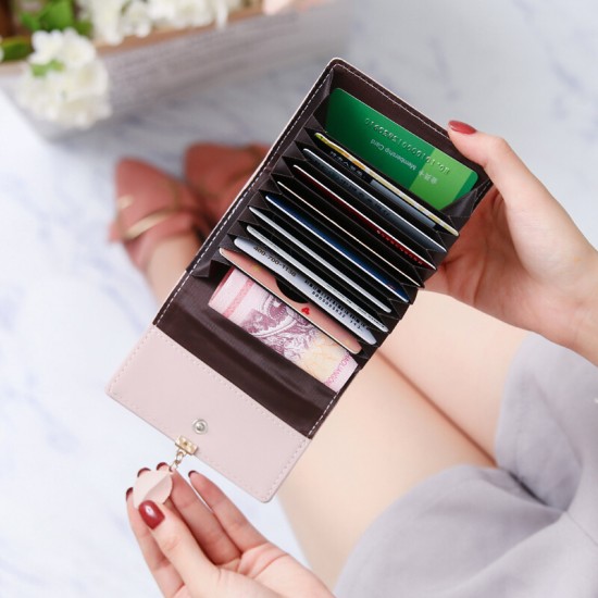 Accordion leaf mini compact card holder for women, simple ultra-thin coin purse with multiple slots and a credit card holder.