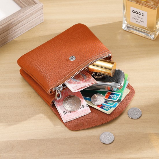 New genuine leather coin purse for women, top-grain cowhide small wallet with card and key storage.