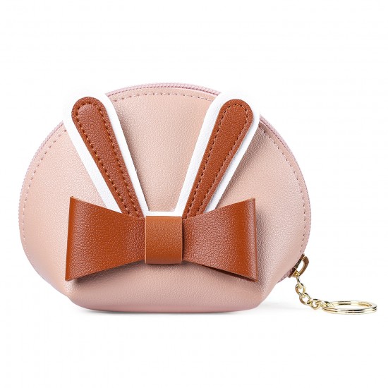 Bow knot PU leather mini wallet, new cute student coin storage bag, keychain, zippered small coin purse