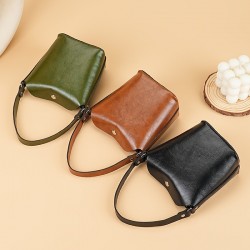 Vintage and versatile soft leather, exquisite and cute coin purse and card holder for women, vegetable-tanned cowhide crossbody mini bucket bag