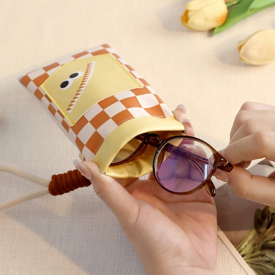 Cute cartoon glasses bag with a drawstring for women, a portable dopamine glasses storage bag for myopia