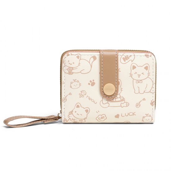 Simple, cute Japanese-style kitten-style women's buckle coin holder handbag, multi-functional short wallet.