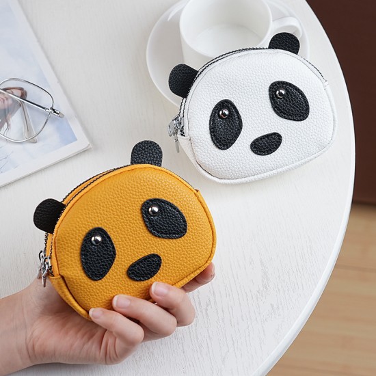 Cute Red Panda Genuine Soft Leather Coin Purse, Double Zipper, First-Grain Soft Leather Coin Purse, Multifunctional Key Bag for Women