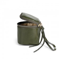 Waxed leather PU leather hand-held key bag, ins retro style, niche lipstick, and coin purse.