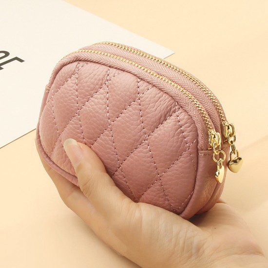 New leather diamond-patterned clutch, mini coin purse, double zippered storage coin purse for women.