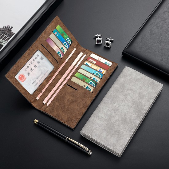 Best-selling cross-border men's wallet, ultra-thin long, multi-slot casual wallet, solid color, retro PU wallet