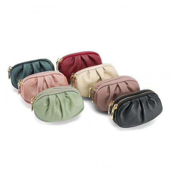 Simple PU small wallet, women's coin purse. Multifunctional, practical, elegant, pleated, double-layer zippered coin purse for women.