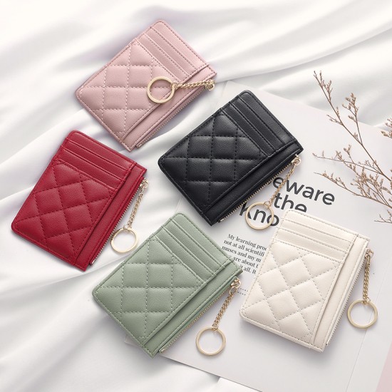 Korean-style simple diamond-patterned coin purse, creative chain zipper bag, ultra-thin portable coin purse with multiple card slots.