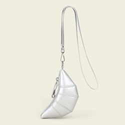 Croissant 2024, niche mini retro key bag, lipstick headphone bag, neck hanging coin purse, decorative white.