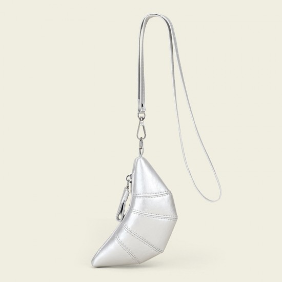 Croissant 2024, niche mini retro key bag, lipstick headphone bag, neck hanging coin purse, decorative white.