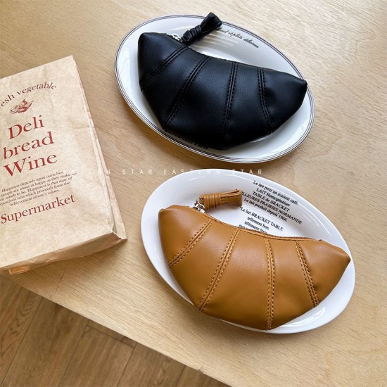 Korean-style Instagram croissant, niche textured croissant dumpling bag, large capacity coin purse for women, simple solid color, Instagram style