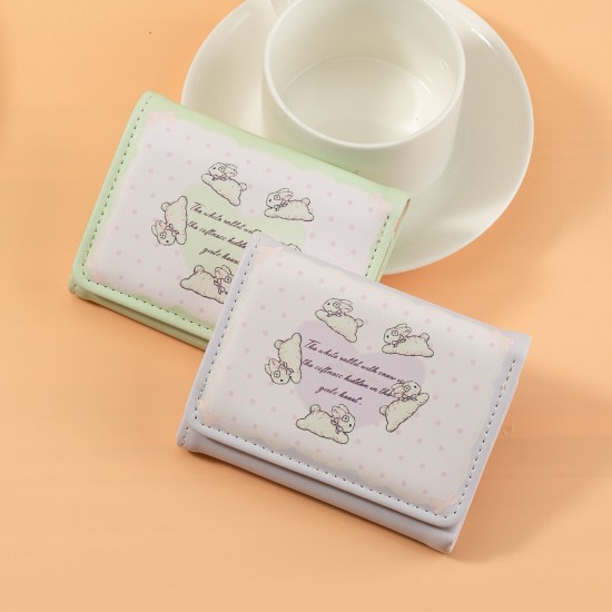 New student cartoon light luxury card holder, cute short style Anti-degaussing, stylish tri-fold wallet with multiple card slots