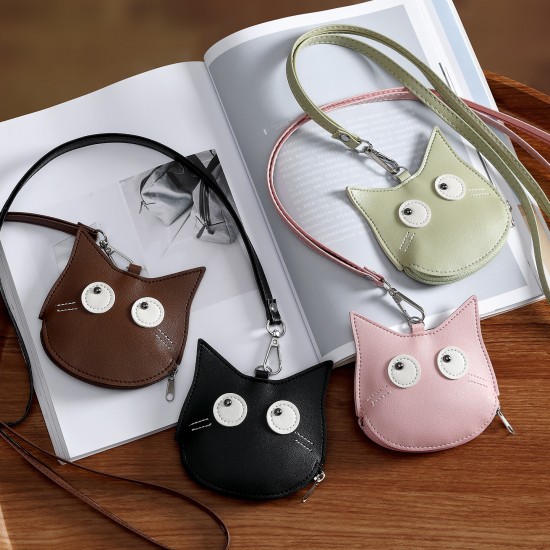 2024 new simple Jurchen soft leather neck coin purse, luxury cartoon mini card holder, cute storage bag trendy