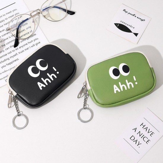 Cute Korean-style zippered hard coin purse. PU coin and earphone bag, student coin storage, small pendant bag