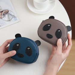 Cute Red Panda Genuine Soft Leather Coin Purse, Double Zipper, First-Grain Soft Leather Coin Purse, Multifunctional Key Bag for Women