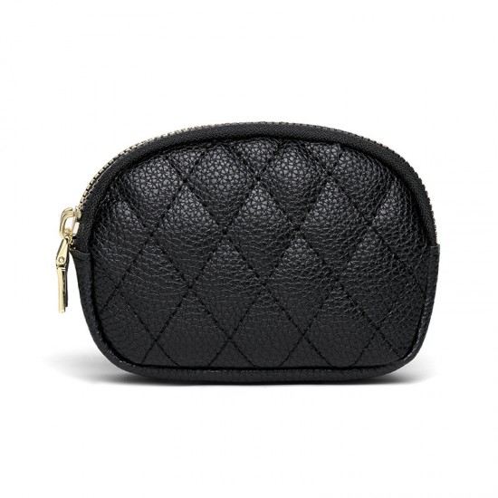 New mini hand-held wallet for women, diamond-stitched double zipper coin and coin purse, PU leather