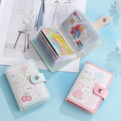 Cute Strawberry Bear cartoon card holder for women, niche, large capacity, multiple card slots, ultra-thin, compact, anti-demagnetization card holder.
