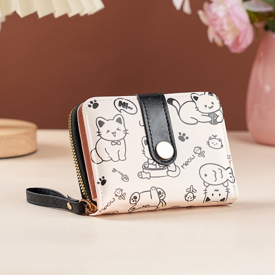 Women's short wallet, new cute cartoon Japanese student style, foldable zipper coin purse and card holder