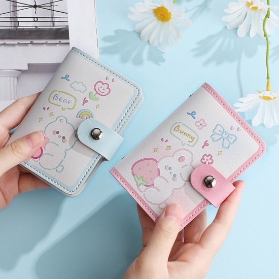 Cute Strawberry Bear cartoon card holder for women, niche, large capacity, multiple card slots, ultra-thin, compact, anti-demagnetization card holder.