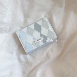 Sea salt blue plaid wallet, new, minimalist, Instagram-style, Korean-style, multifunctional student wallet, coin and card holder