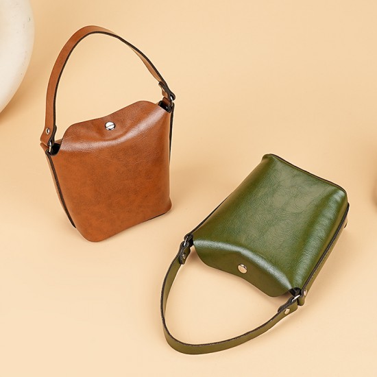 Vintage and versatile soft leather, exquisite and cute coin purse and card holder for women, vegetable-tanned cowhide crossbody mini bucket bag
