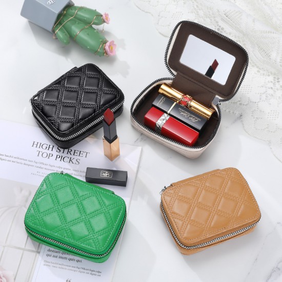 Soft leather in Fashionable earphone bag with diamond pattern, simple and portable lipstick bag, mini cosmetic bag, lipstick and coin purse