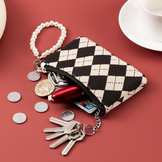 Foreign trade, high-quality retro diamond-embroidered square coin purse, short, compact, portable, and light-weight card holder