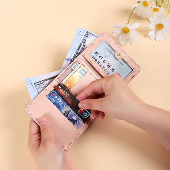 2024 new short folding wallet for women, compact, Korean-style, cute student cartoon bear, thin storage.