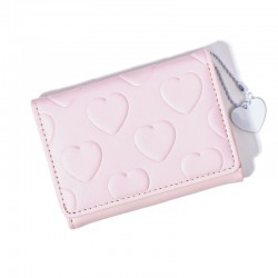 [Heart charm] Korean-style women's small wallet, wholesale, simple heart-embossed PU short coin purse