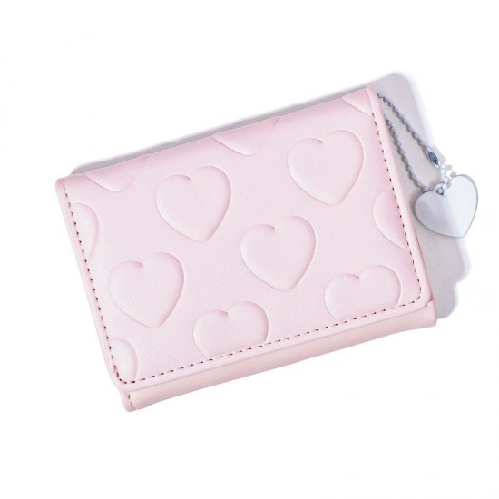[Heart charm] Korean-style women's small wallet, wholesale, simple heart-embossed PU short coin purse