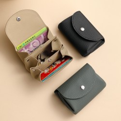 Japanese and Korean creative PU lychee leather wallet, short, cute coin purse, double-layered PU mini wallet for women