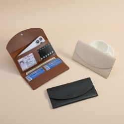 Genuine Soft Leather Japanese Wallet, Women's Tri-fold Credit Card Holder, Folding Card Holder, Litchi-grain Cowhide Zipper Coin Purse for Women