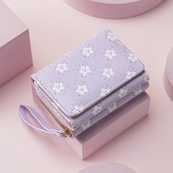 Cross-border fashion Korean-style short women's wallet, wholesale, cute and simple PU floral print, student coin and card holder