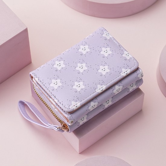 Cross-border fashion Korean-style short women's wallet, wholesale, cute and simple PU floral print, student coin and card holder