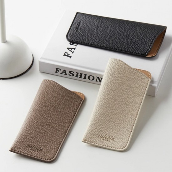 New leather glasses bag, portable, PU business sunglasses protective case, lychee-textured sunglasses storage bag
