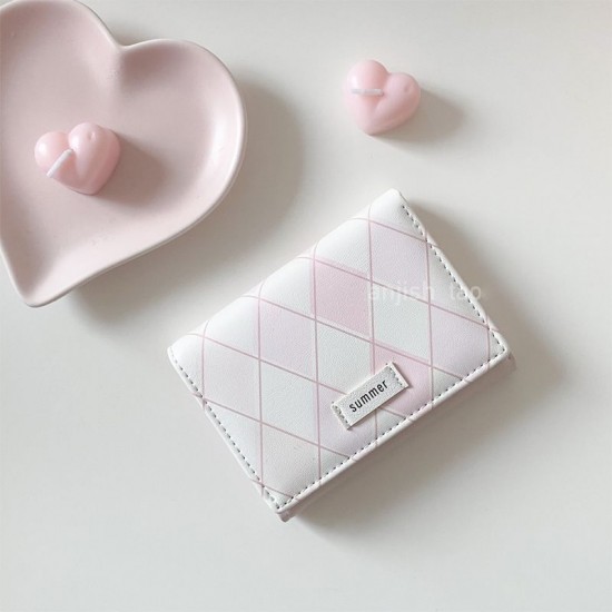 Sea salt blue plaid wallet, new, minimalist, Instagram-style, Korean-style, multifunctional student wallet, coin and card holder