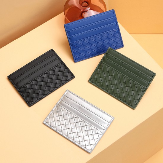 Woven pattern card holder for women, one-piece PU leather mini bank credit card holder, personalized ID and access card holder for men