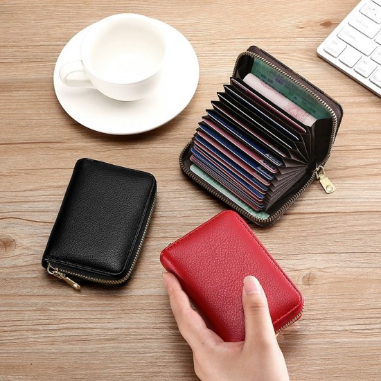 Anti-demagnetic card holder for men and women, zippered, multiple card slots, bank ID holder, large capacity, and compact driver's license holder.