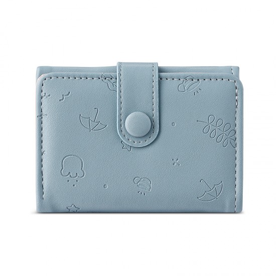 New women's short coin purse, PU leather, cute umbrella print, tri-fold snap closure wallet, multi-slot card holder